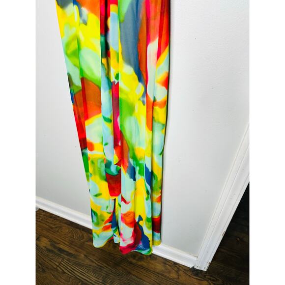 LAUREN RALPH LAUREN Multicolor Tie-Dye Chiffon A-Line Sleeveless Mekkac Gown 4 - Picture 10 of 12